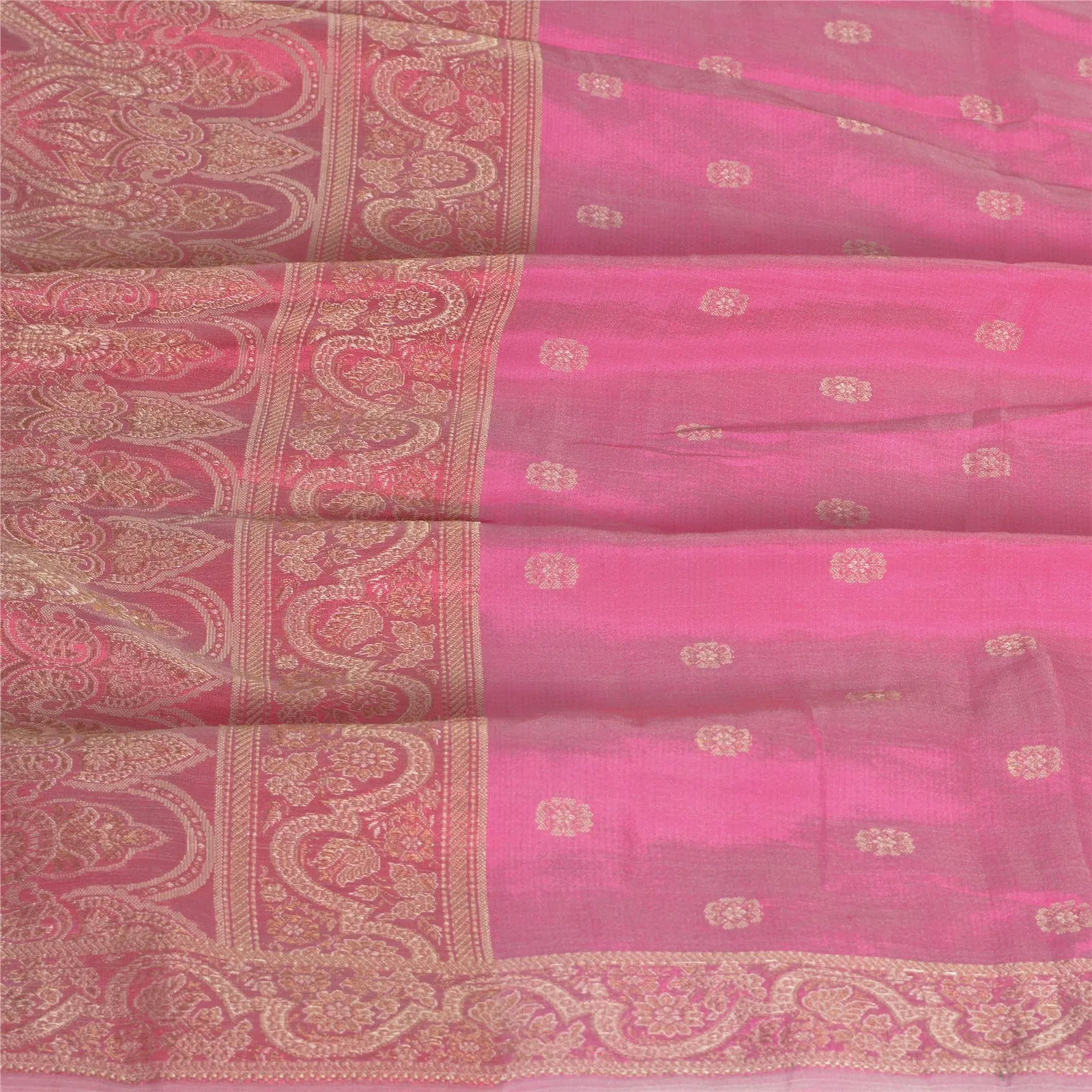 Sanskriti Vintage Long Dupatta Stole Pure Silk Pink Hijab Woven Wrap Scarves