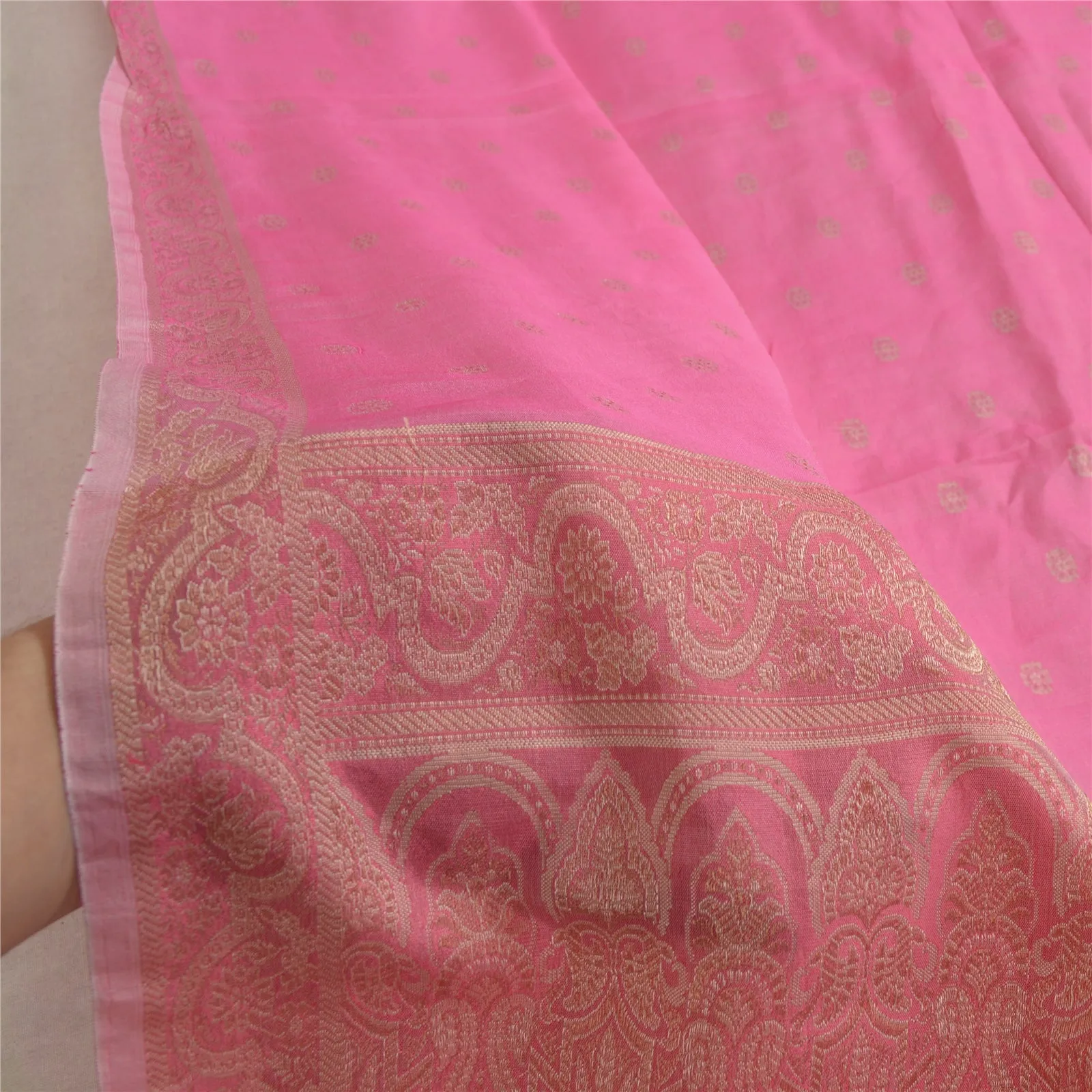 Sanskriti Vintage Long Dupatta Stole Pure Silk Pink Hijab Woven Wrap Scarves