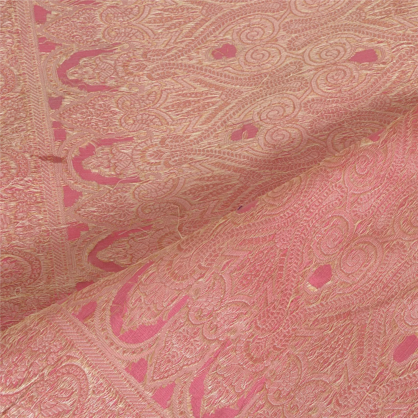 Sanskriti Vintage Long Dupatta Stole Pure Silk Pink Hijab Woven Wrap Scarves