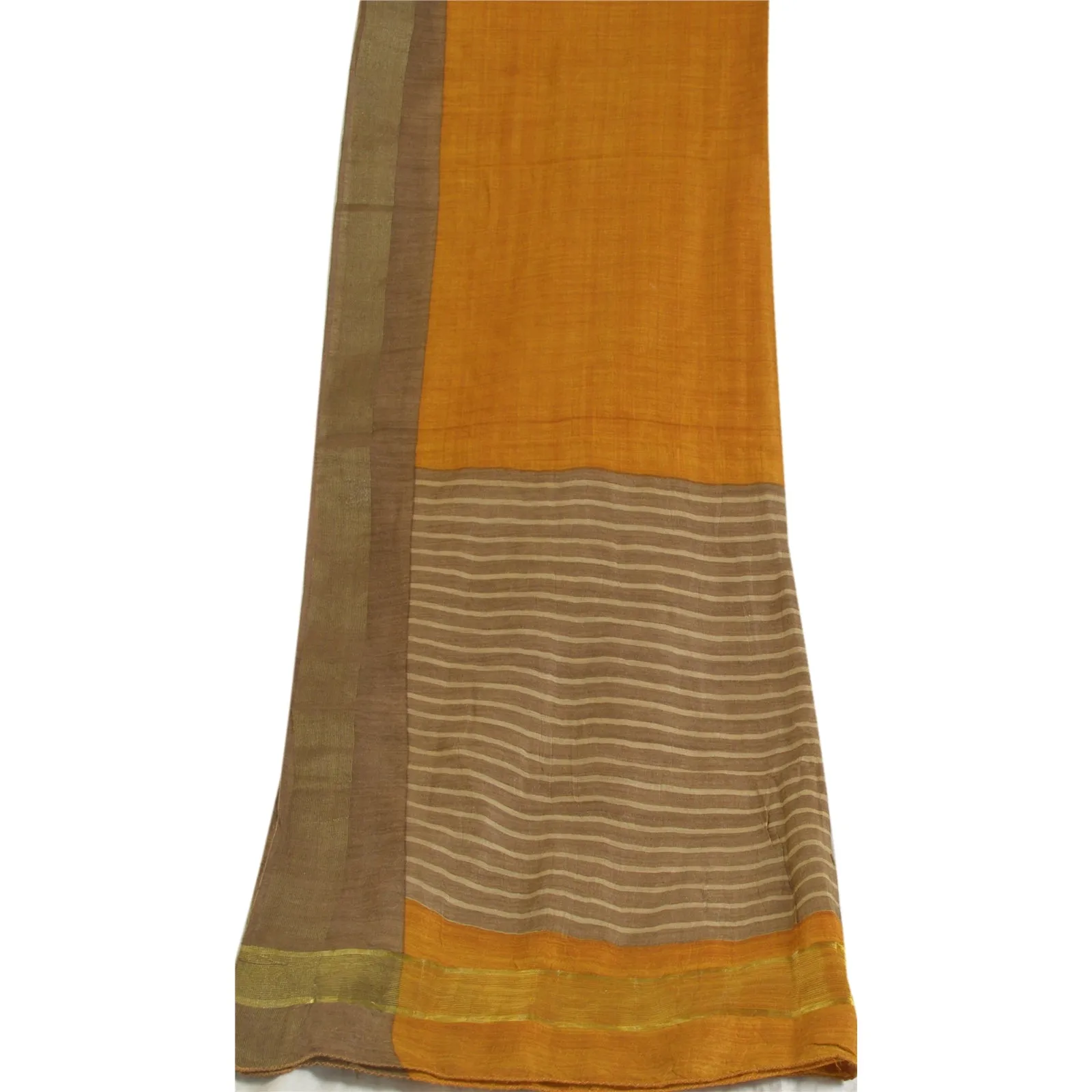 Sanskriti Vintage Long Dupatta Stole Pure Silk Saffron/Brown Hijab Woven Scarves