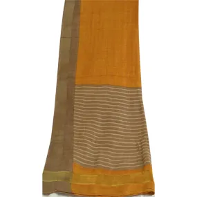 Sanskriti Vintage Long Dupatta Stole Pure Silk Saffron/Brown Hijab Woven Scarves