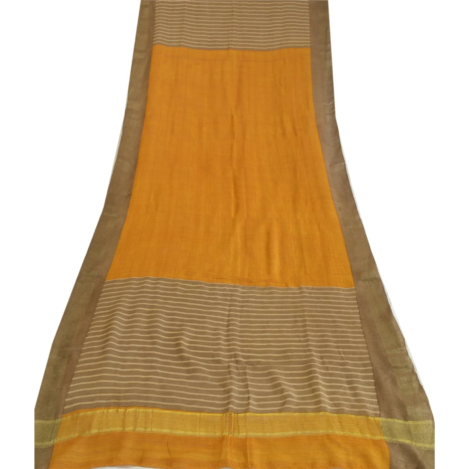 Sanskriti Vintage Long Dupatta Stole Pure Silk Saffron/Brown Hijab Woven Scarves