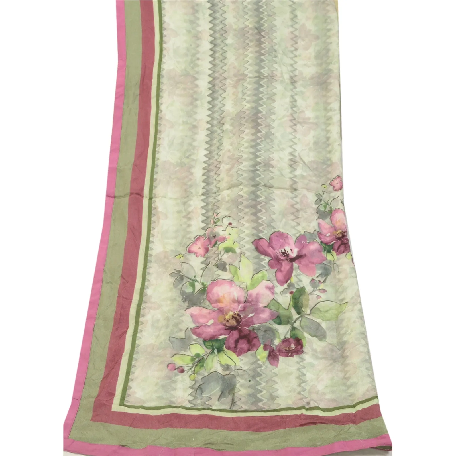 Sanskriti Vintage Long Green Dupatta/Stole Art Silk Digital Printed Wrap Scarves