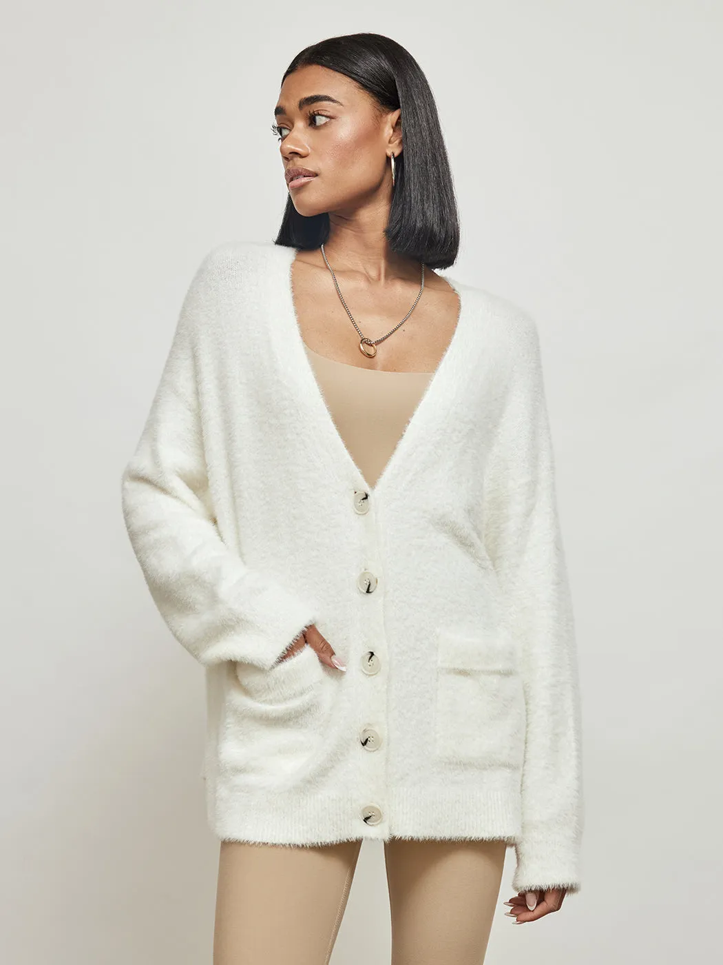 Short Eyelash Relaxed Cardigan - Ivory