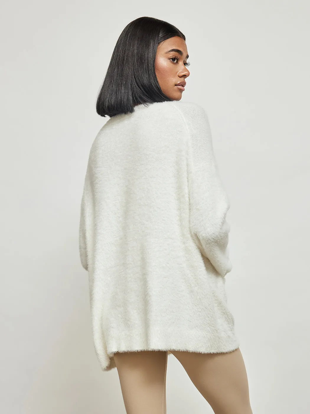 Short Eyelash Relaxed Cardigan - Ivory