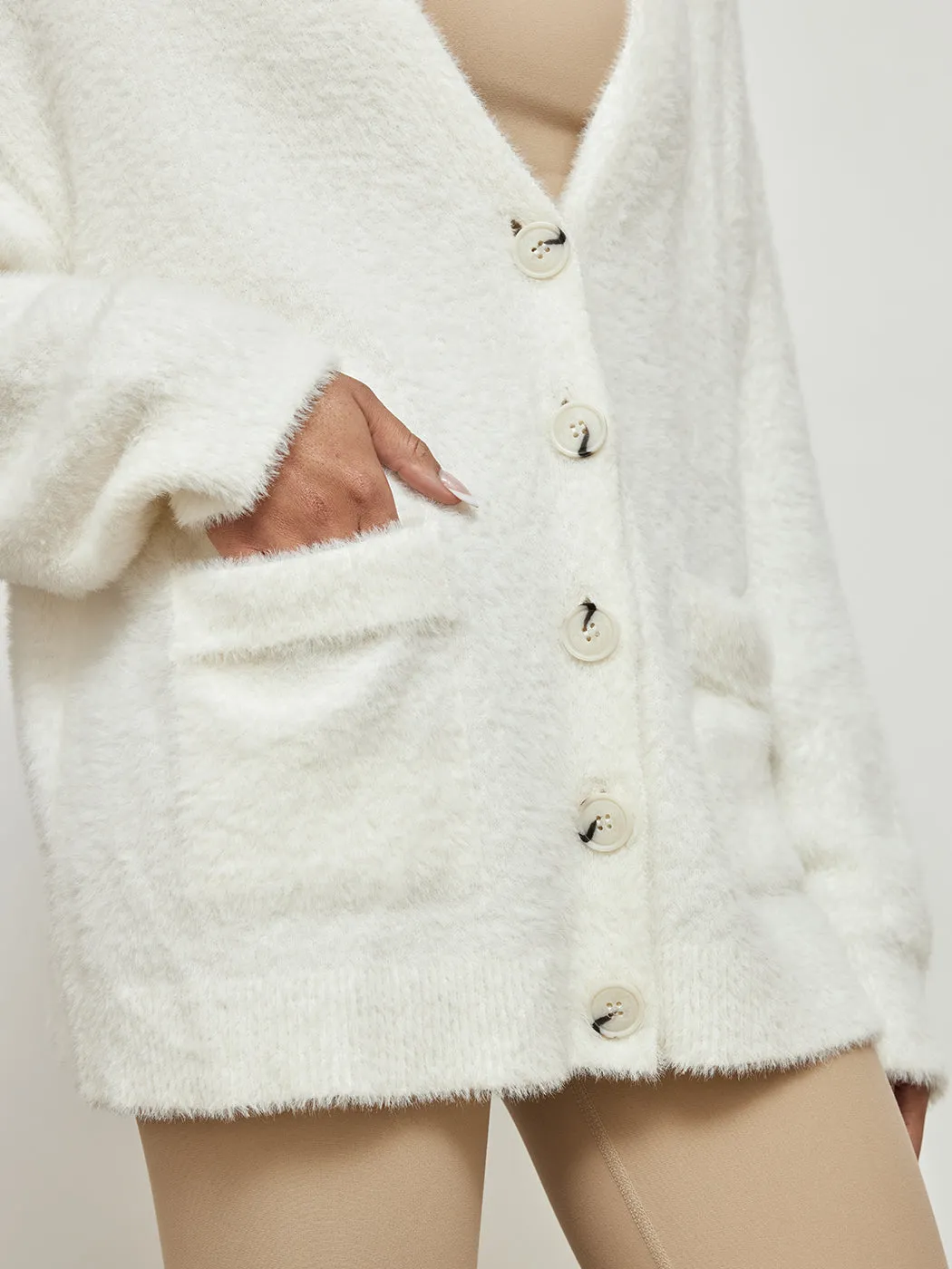 Short Eyelash Relaxed Cardigan - Ivory