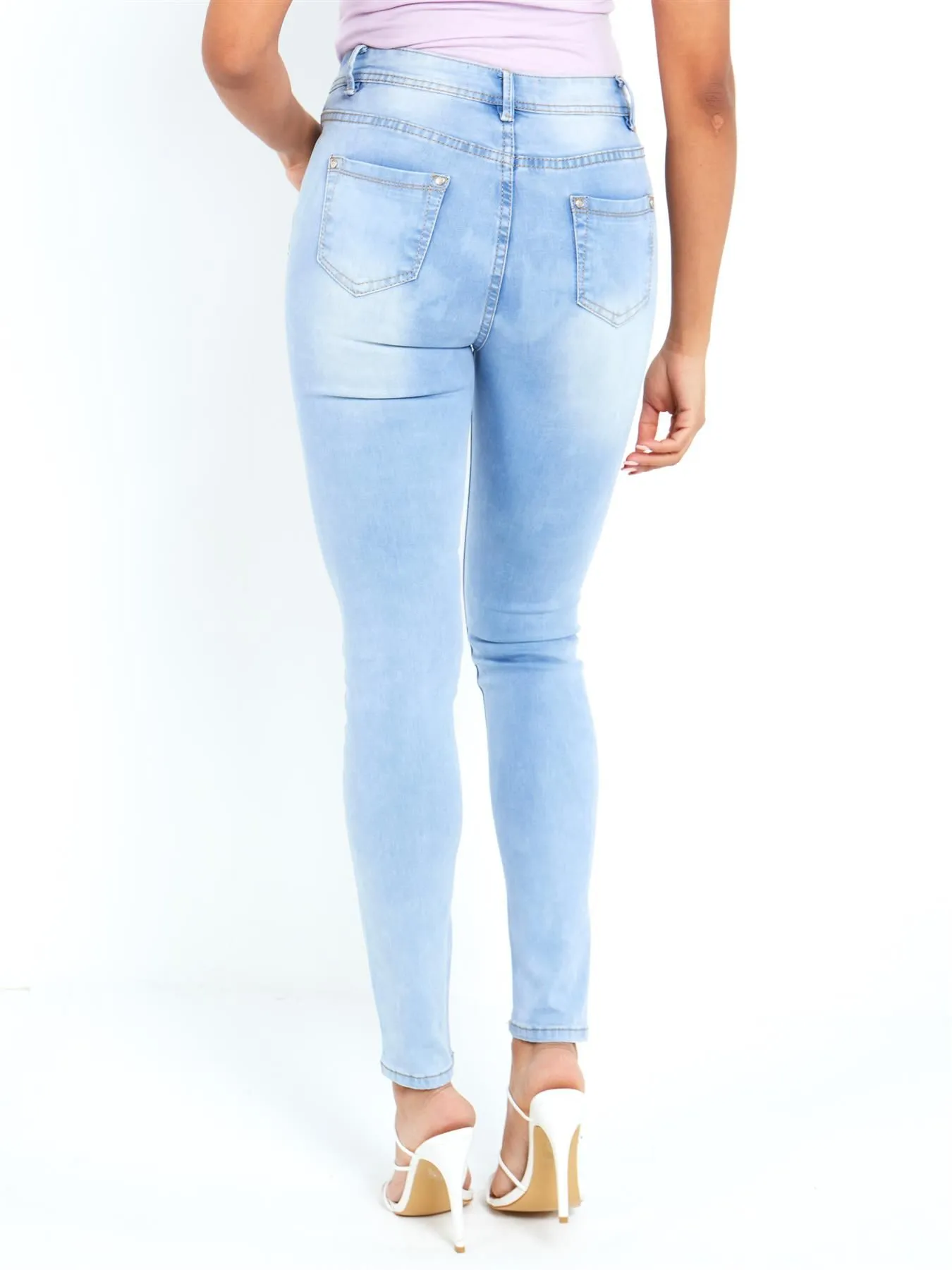 Skinny High waist Jeans with Embellishement, UK Sizes 6 to 14