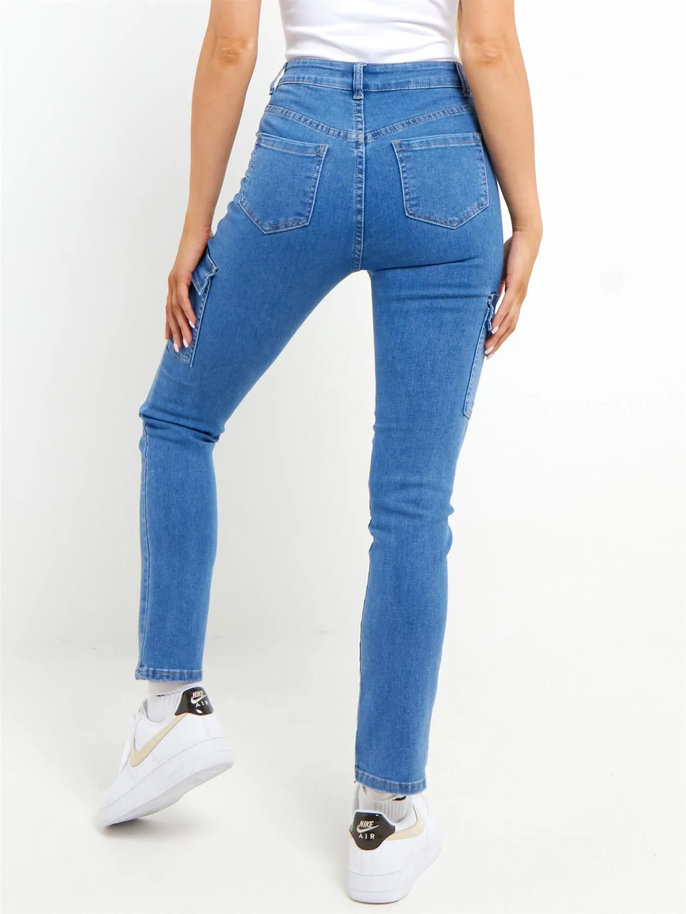 Slim Cargo Jeans with High Waist, Blue, UK Sizes 6 to 14