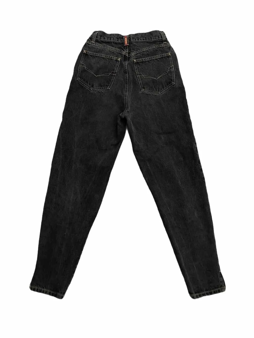 Vintage HIS mom jeans in black/grey with embellished hems & slits – W27 x L28