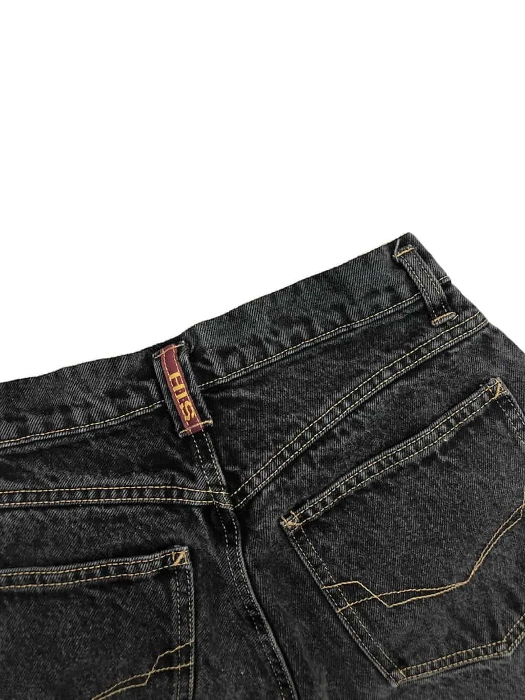 Vintage HIS mom jeans in black/grey with embellished hems & slits – W27 x L28