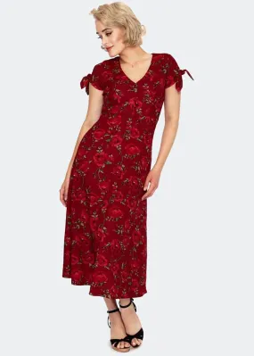 Voodoo Vixen Clara Floral 40's A-Line Dress Red