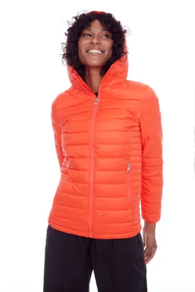 YOHO LADIES' | WOMEN'S VEGAN DOWN (RECYCLED) LIGHTWEIGHT PACKABLE PUFFER, TANGERINE