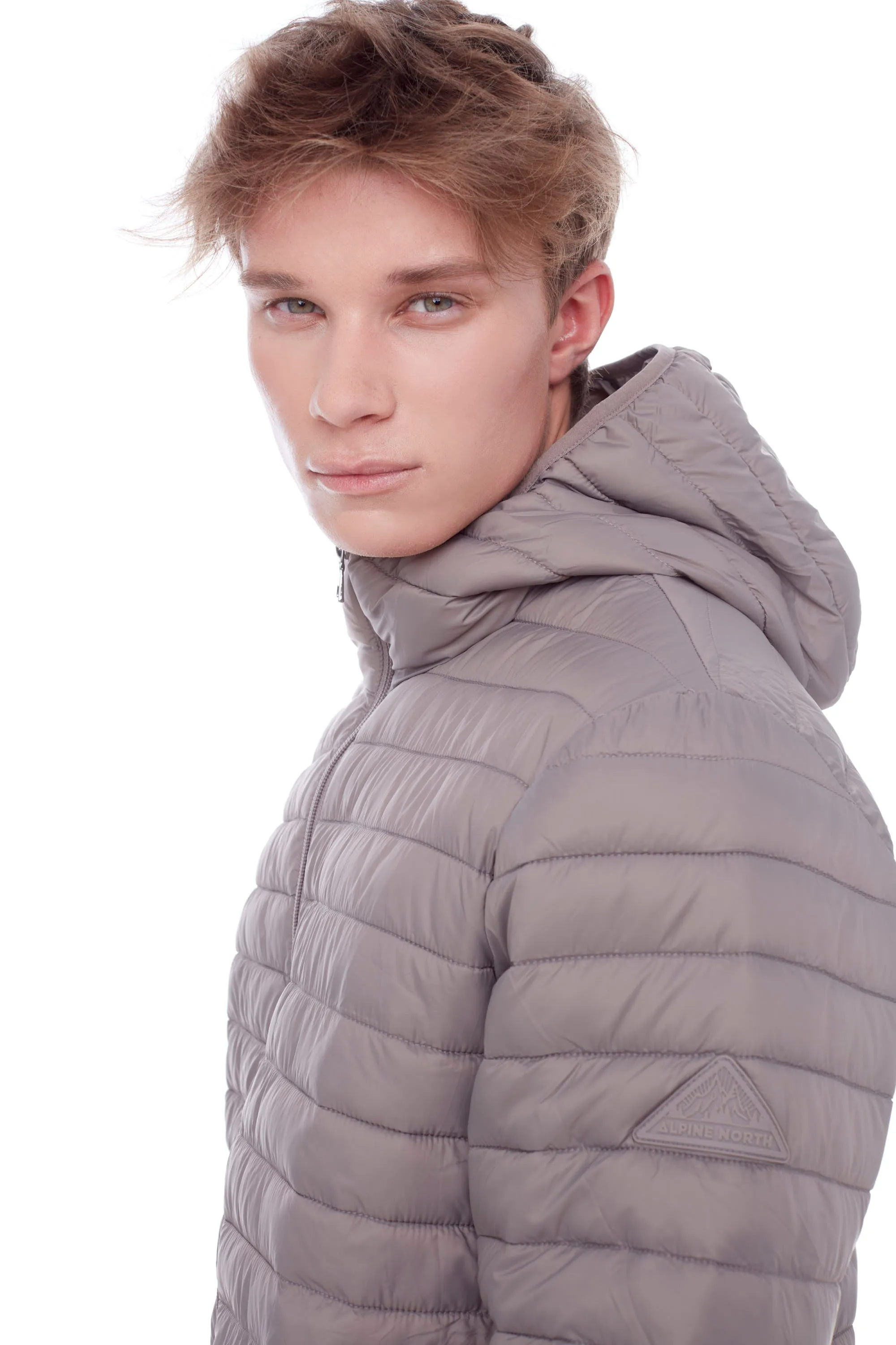 YOHO MEN'S | MEN'S VEGAN DOWN (RECYCLED) LIGHTWEIGHT PACKABLE PUFFER, TAUPE