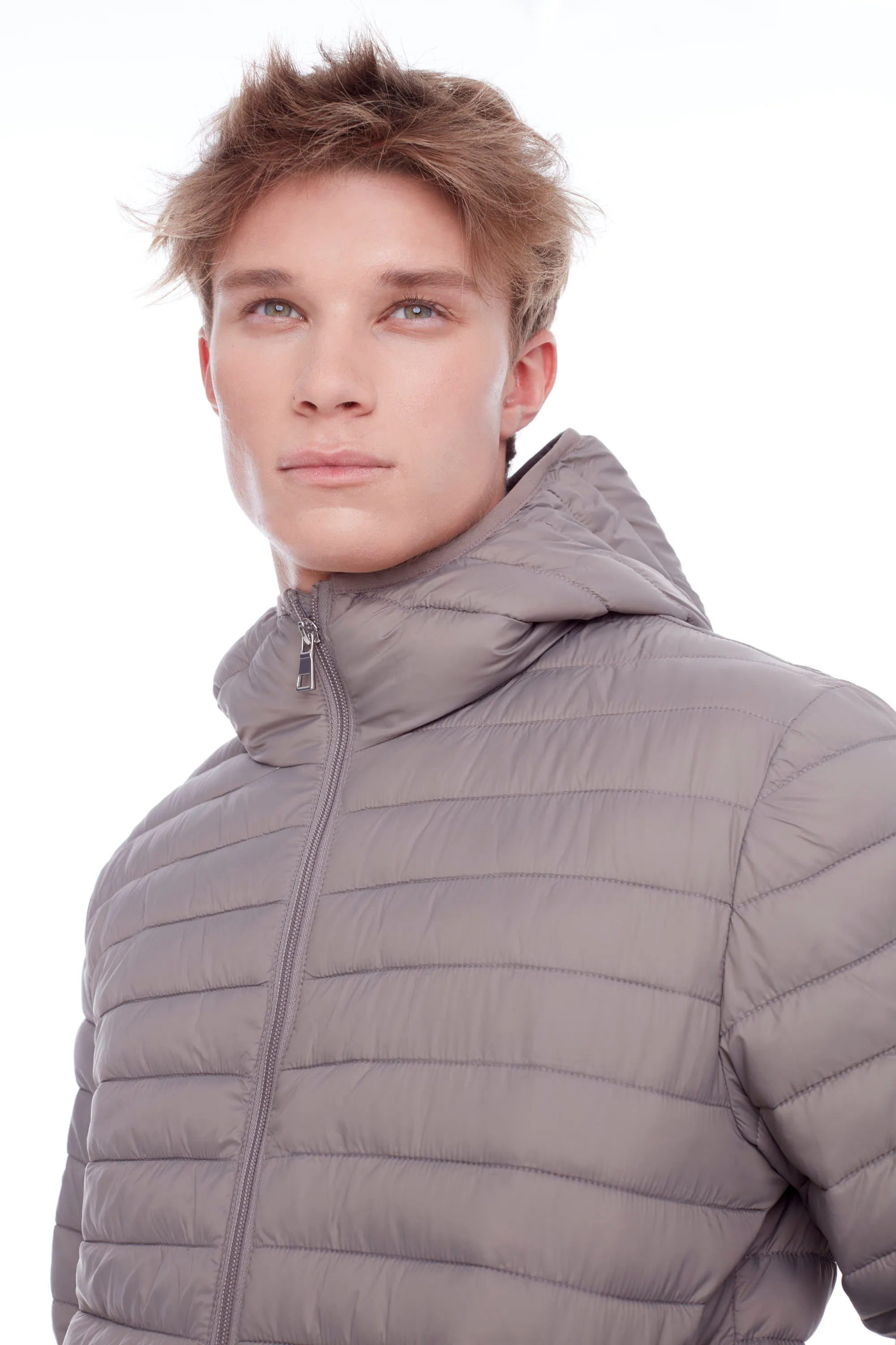 YOHO MEN'S | MEN'S VEGAN DOWN (RECYCLED) LIGHTWEIGHT PACKABLE PUFFER, TAUPE