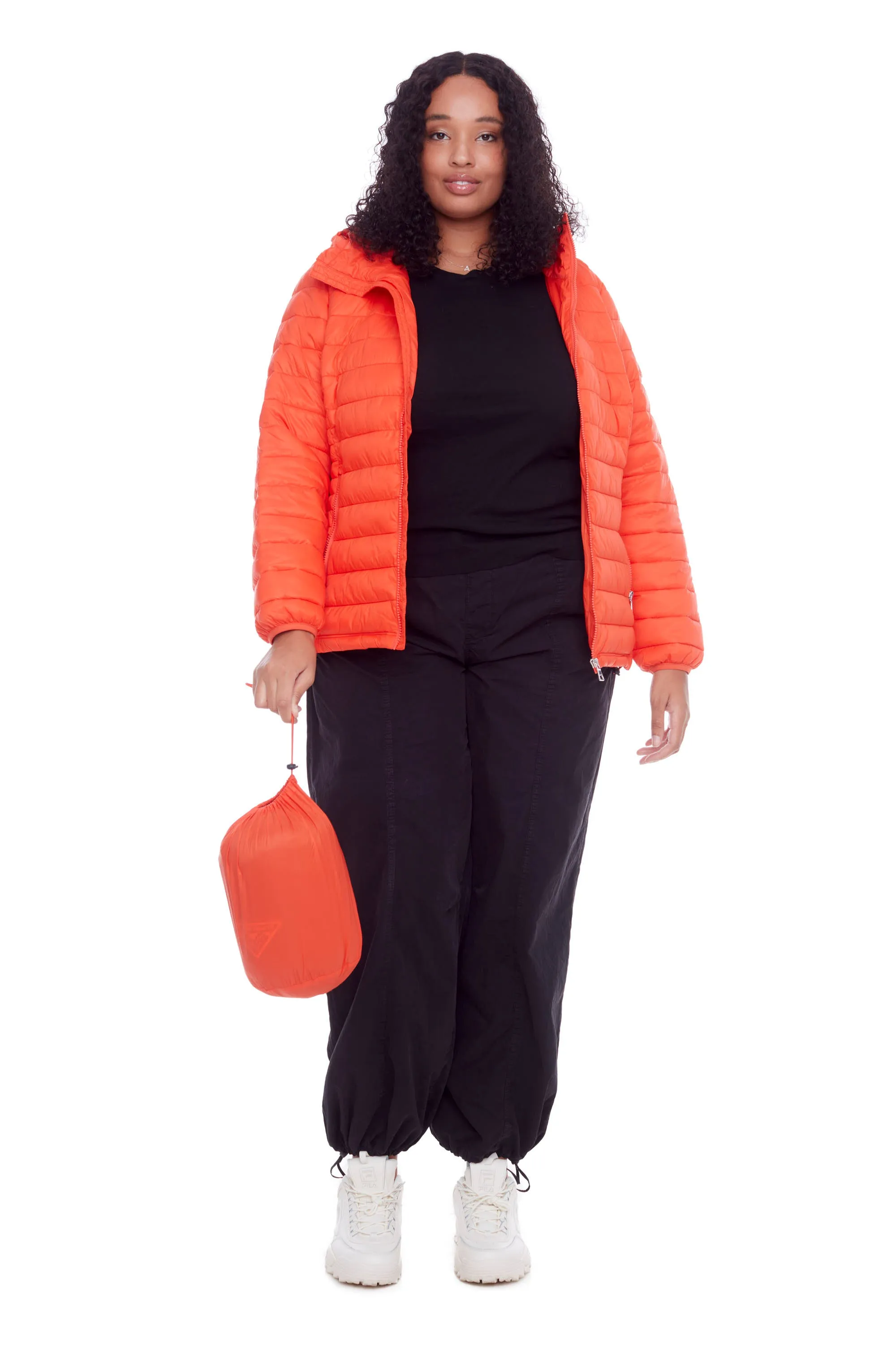 YOHO PLUS | WOMEN'S VEGAN DOWN (RECYCLED) LIGHTWEIGHT PACKABLE PUFFER, TANGERINE (PLUS SIZE)