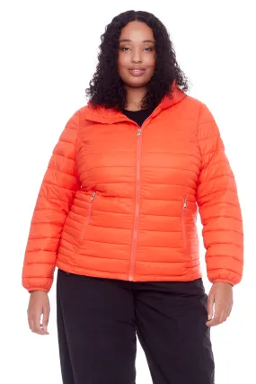 YOHO PLUS | WOMEN'S VEGAN DOWN (RECYCLED) LIGHTWEIGHT PACKABLE PUFFER, TANGERINE (PLUS SIZE)