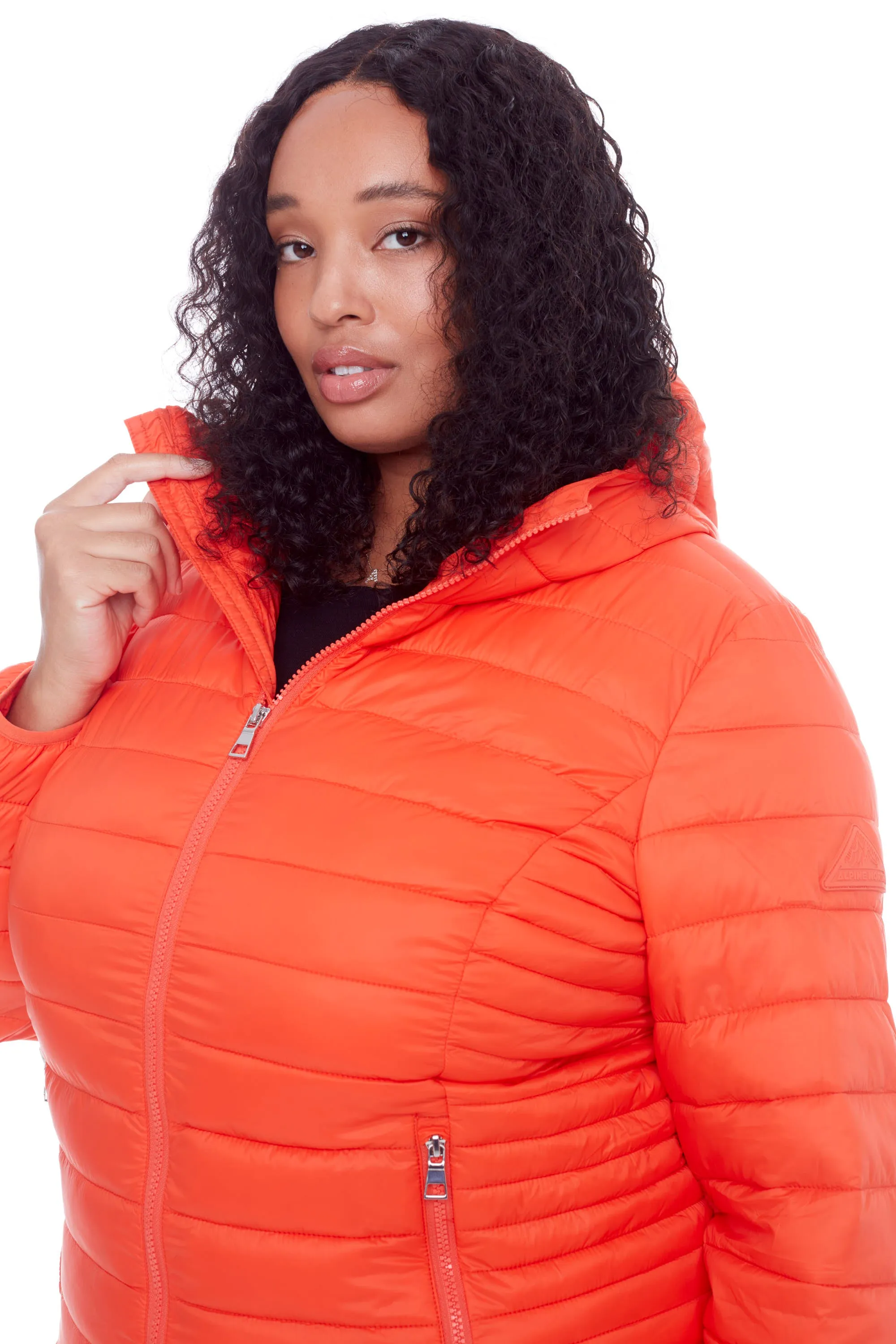 YOHO PLUS | WOMEN'S VEGAN DOWN (RECYCLED) LIGHTWEIGHT PACKABLE PUFFER, TANGERINE (PLUS SIZE)