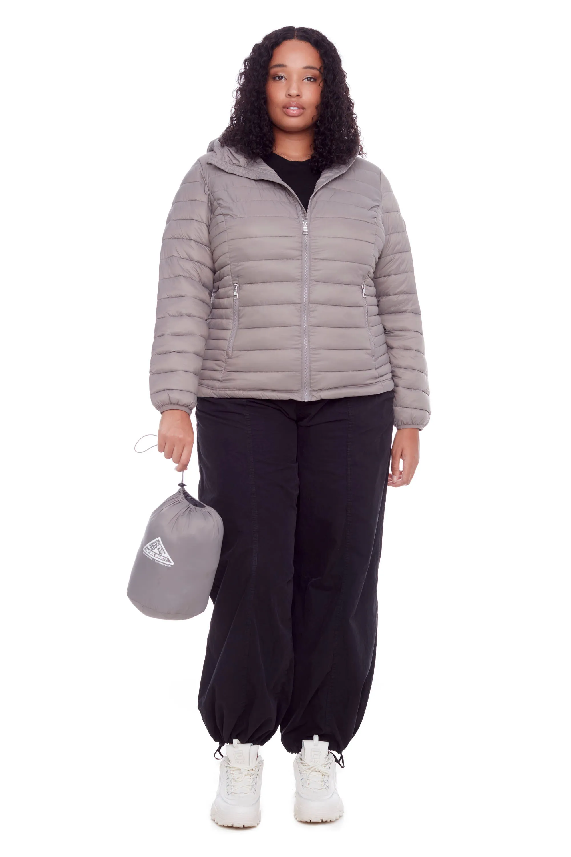 YOHO PLUS | WOMEN'S VEGAN DOWN (RECYCLED) LIGHTWEIGHT PACKABLE PUFFER, TAUPE (PLUS SIZE)